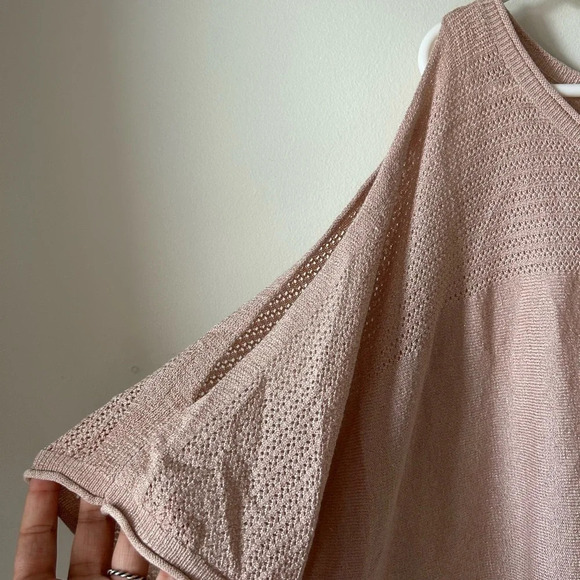 Torrid Pale Pink  Shimmer Pointelle Cold Shoulder Dolman Top - Picture 3 of 4